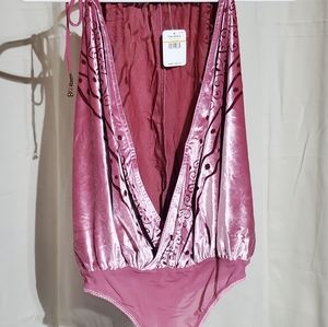 Free People "Talk" Bodysuit, Halter, Surplice, Velvety, Pink, Fusia, Small, NWT
